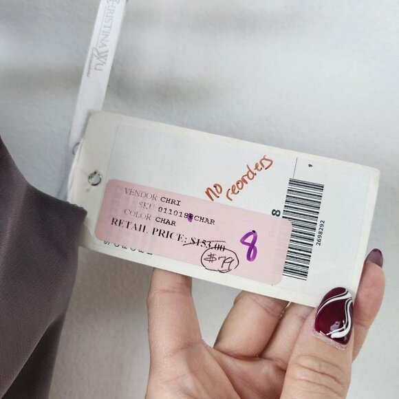 NWT Christina Wu Occasions Charcoal Grey Short Bridesmaids Dress Cocktail 8 - Picture 5 of 7